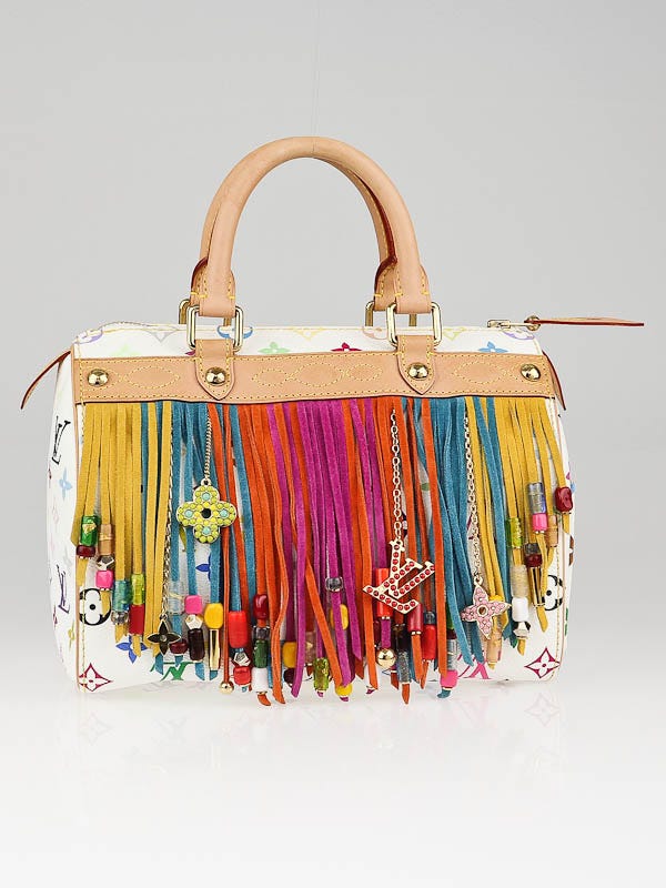 Louis Vuitton Limited Edition White Monogram Multicolore Fringe Speedy 25 Bag