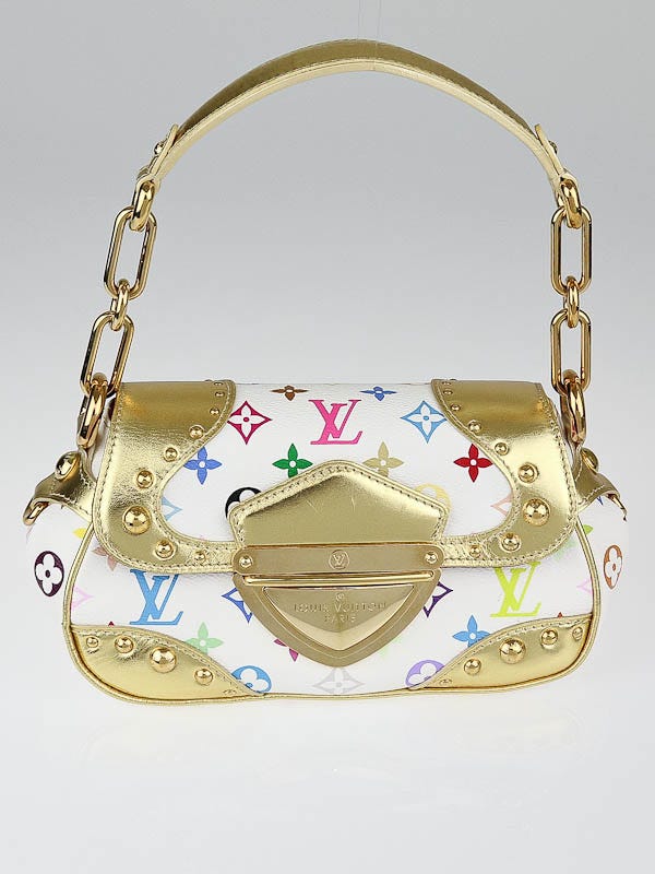 Louis Vuitton Limited Edition White Monogram Multicolore Gold Trim Marilyn Bag