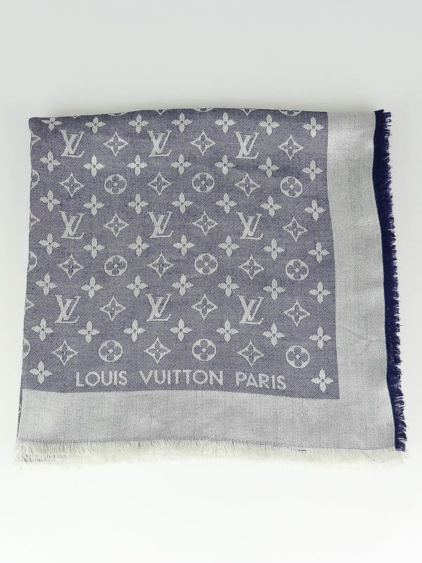Louis Vuitton Blue Monogram Denim Silk/Wool Shawl