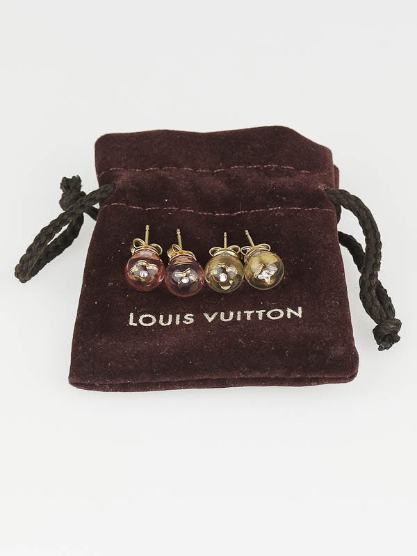 Authentic Louis Vuitton Clear Monogram Chain Earrings Gold