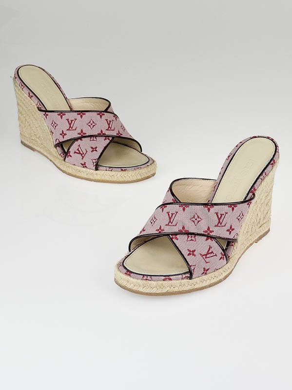Louis Vuitton Cherry Monogram Mini Lin Canvas Espadrille Wedges Size 6.5/37