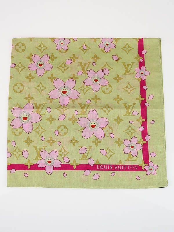 LOUIS VUITTON Cotton Monogram Cherry Blossom Square Scarf Pink 128228