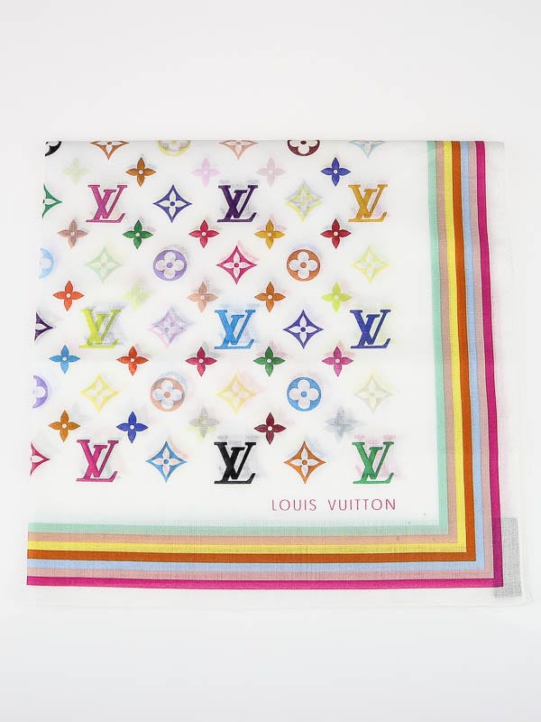 Louis Vuitton White Monogram Multicolore Cotton Square Scarf
