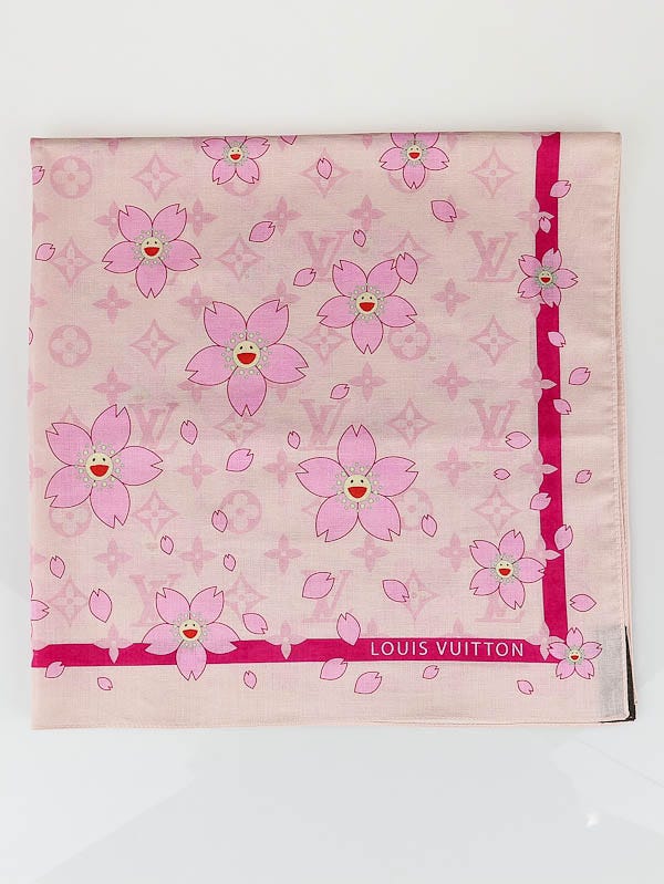 Auth LOUIS VUITTON Monogram Cherry Blossom Scarf Handkerchief cotton M71920  LV