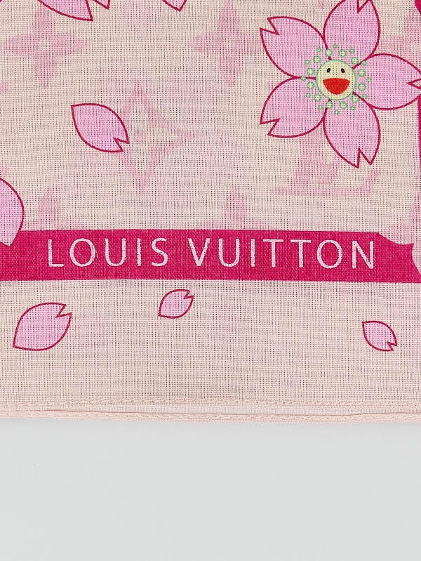 Louis Vuitton Kimi Monogram Logo Silk Square Neck Floral Scarf Pink