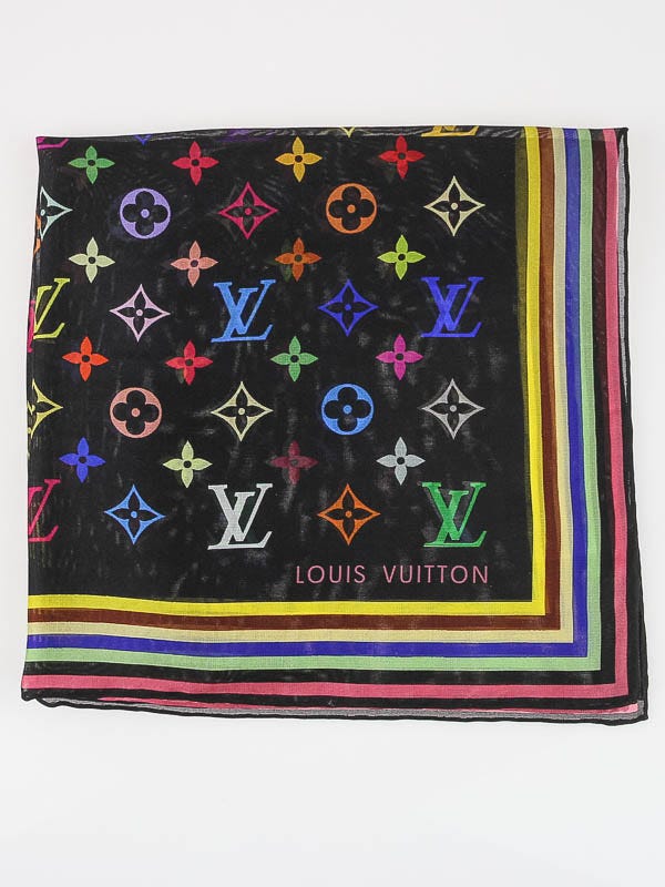 Louis Vuitton Black Monogram Multicolore Silk Square Scarf