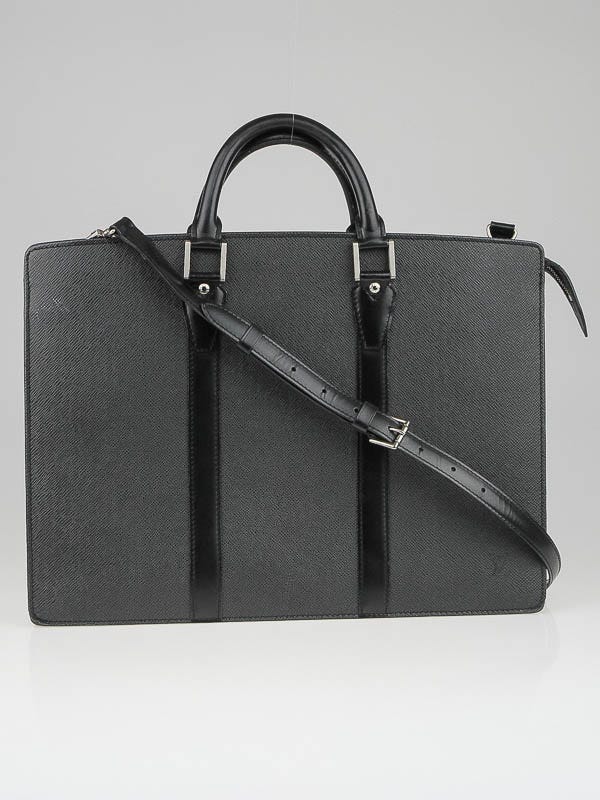 Louis Vuitton Black Taiga Leather Lozan Briefcase Bag w/ Long Strap