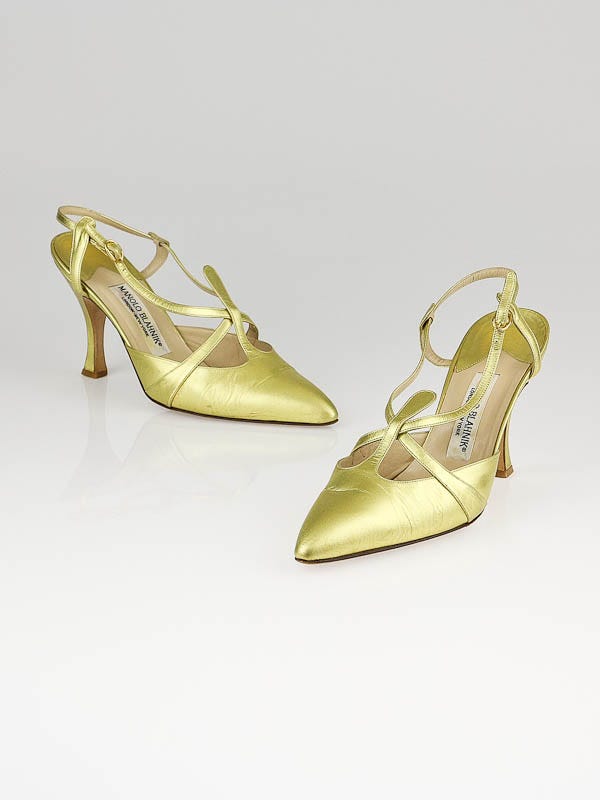 Manolo Blahnik Gold Leather Pointed Toe Slingbacks Size 8.5/39