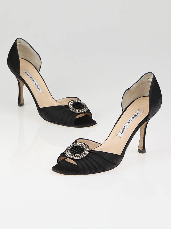 Manolo Blahnik Black Satin Sedaraby D'Orsay Peep Toe Pumps Size 6/36.5