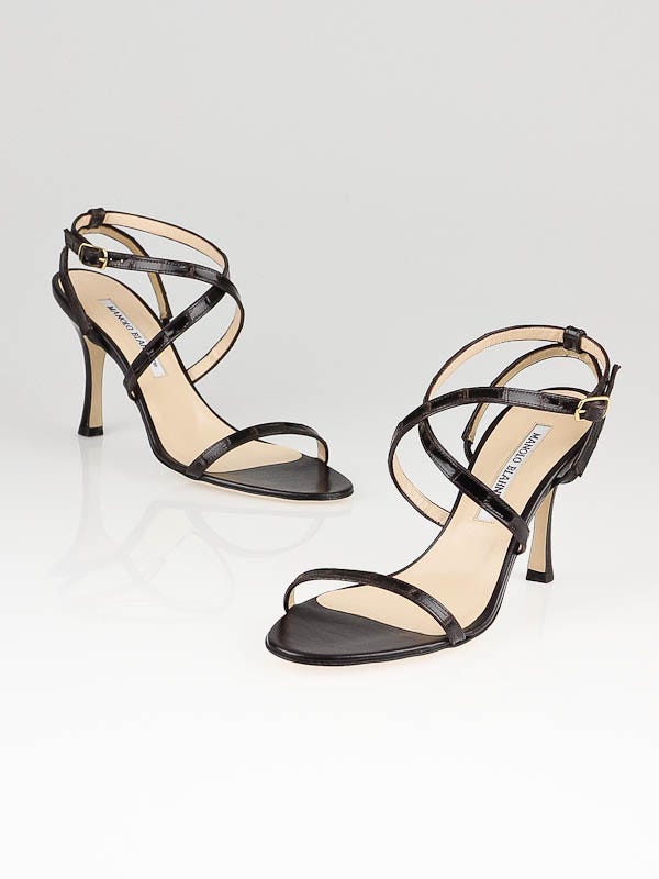 Manolo Blahnik Dark Brown Alligator Strappy Sandals Size 6.5/37