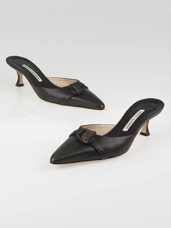 Manolo Blahnik Dark Brown Leather Pointed Toe Mules Size 7/37.5
