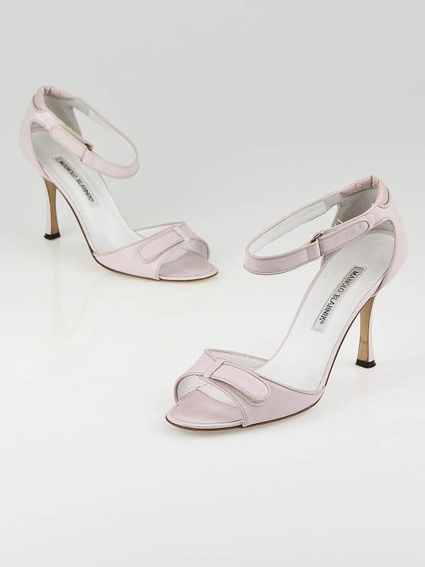 Manolo Blahnik Pale Pink Leather Jolly Open-Toe Heels Size 7.5/38
