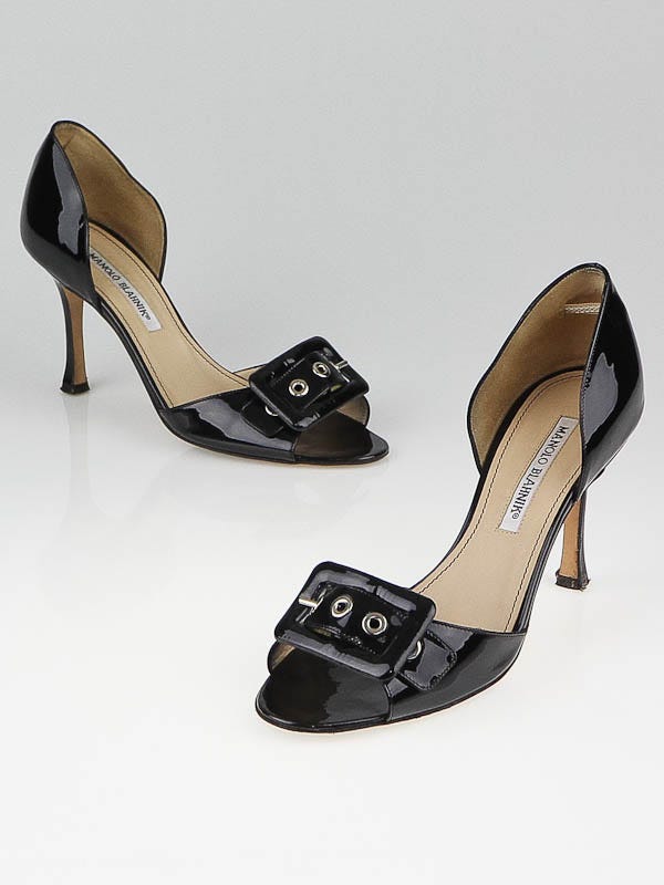 Manolo Blahnik Black Patent Leather Buckle D'Orsay Pumps Size 7