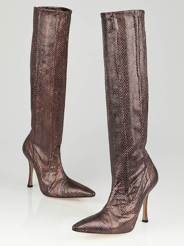 Manolo Blahnik Brown Snakeskin Knee-High Tall Boots Size 7/37.5