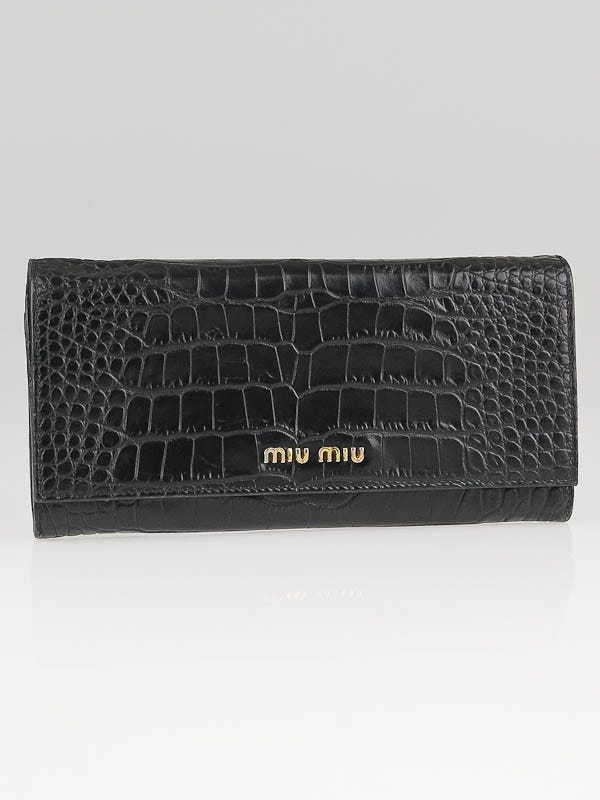 Miu Miu Black Crocodile Embossed Leather St. Cocco Lux Continental Wallet