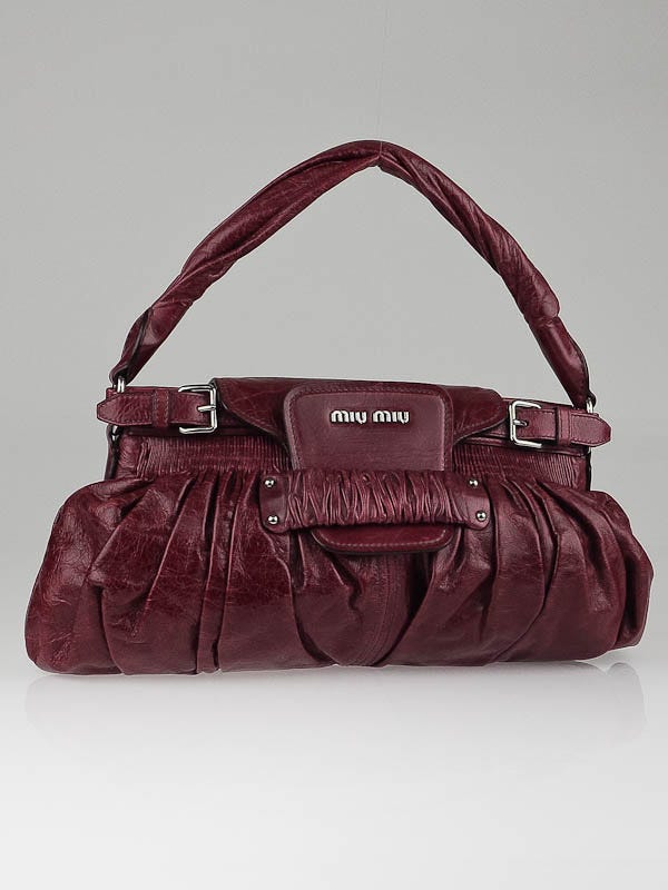 Miu Miu Amarena Vitello Shine Pattina Ruched Shoulder Bag RR1458