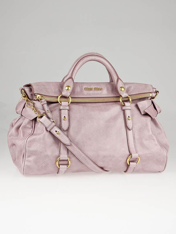 Miu Miu Mughetto Pink Vitello Lux Leather Bow Top Handle Bag
