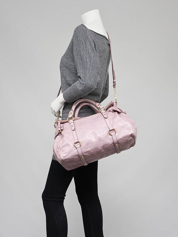 Miu Miu Mughetto Pink Vitello Lux Leather Bow Small Top Handle Bag -  Yoogi's Closet
