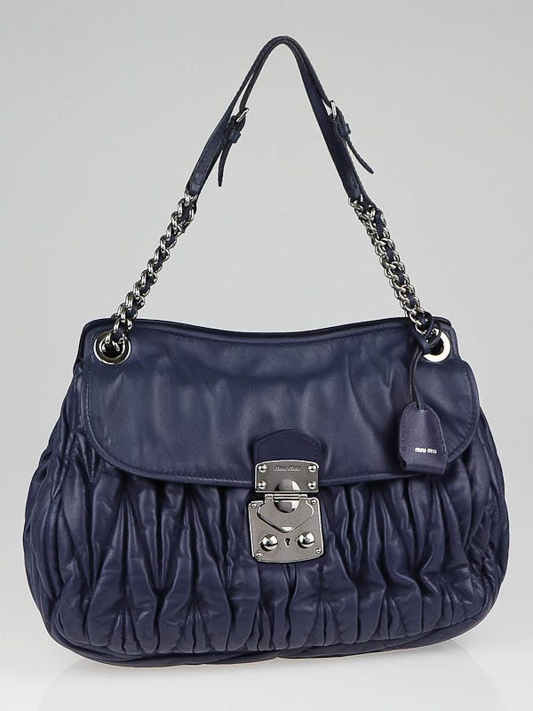 Nappa leather crossbody bag with flap - Blue / Gray