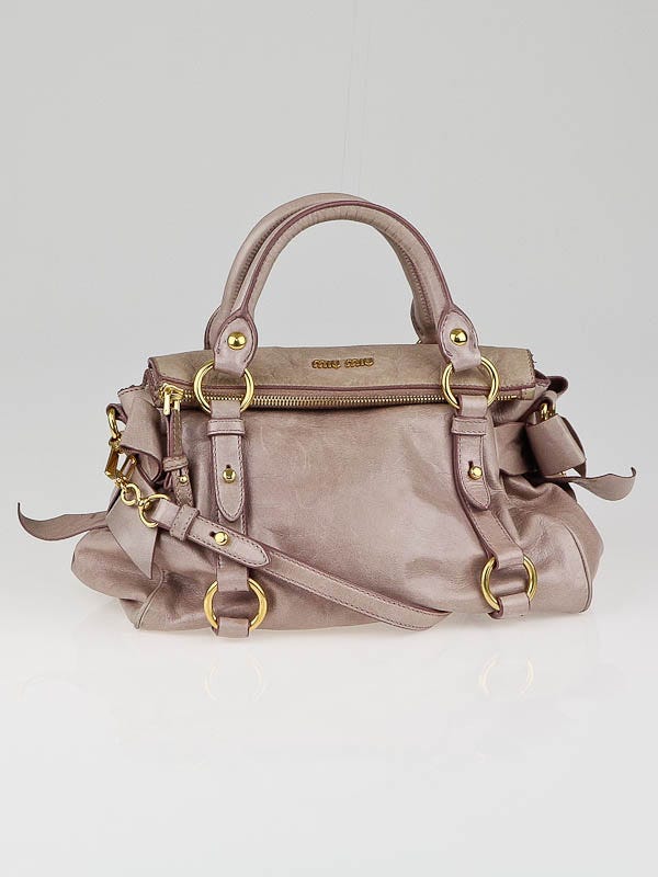 Miu Miu Mughetto Vitello Lux Leather Mini Bow Top Handle Bag
