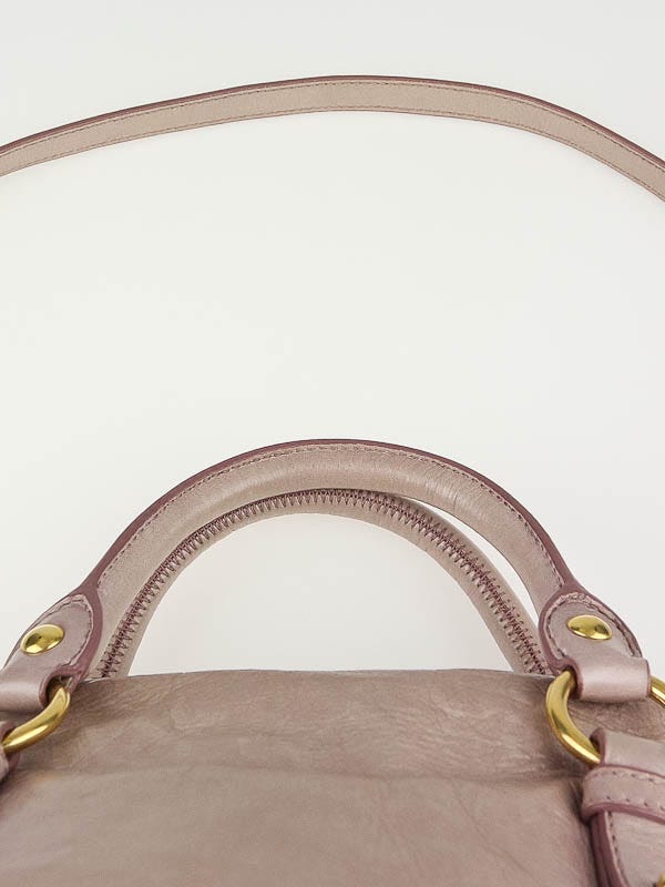 Miu Miu Pink Mughetto Distressed Vitello Lux Medium Bow Bag with Strap