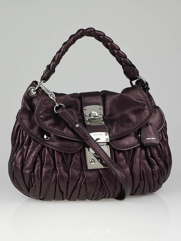 Miu Miu Purple Metallic Matelasse Nappa Leather Coffer Hobo Bag