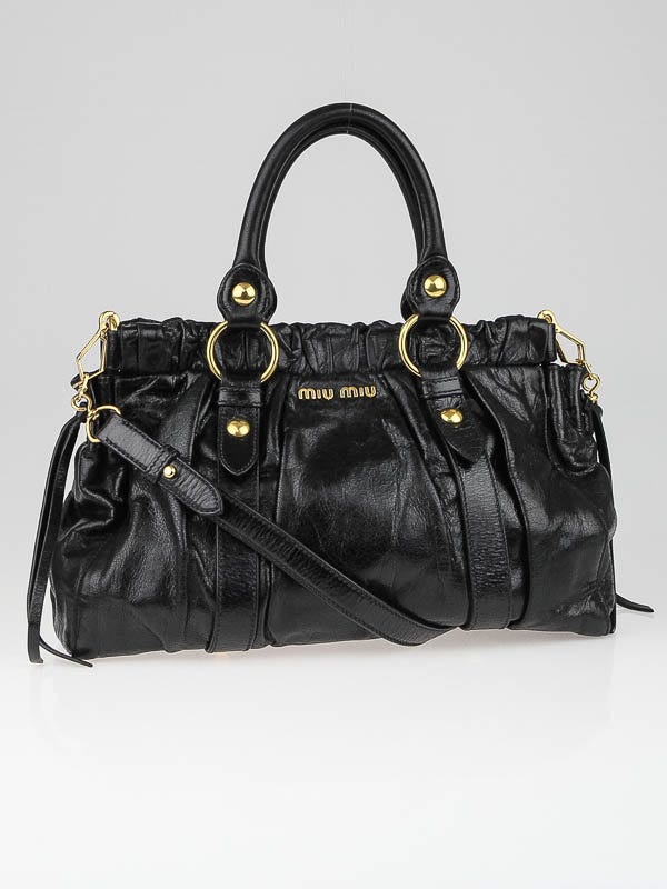 Miu Miu Black Vitello Lux Leather Soft Shopping Top Handle Bag