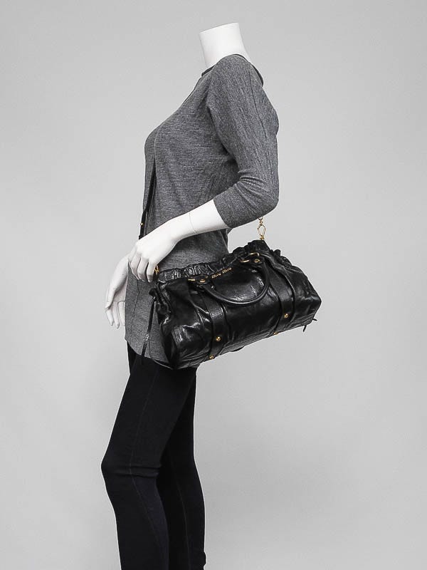Miu Miu Black Vitello Lux Leather Soft Shopping Top Handle