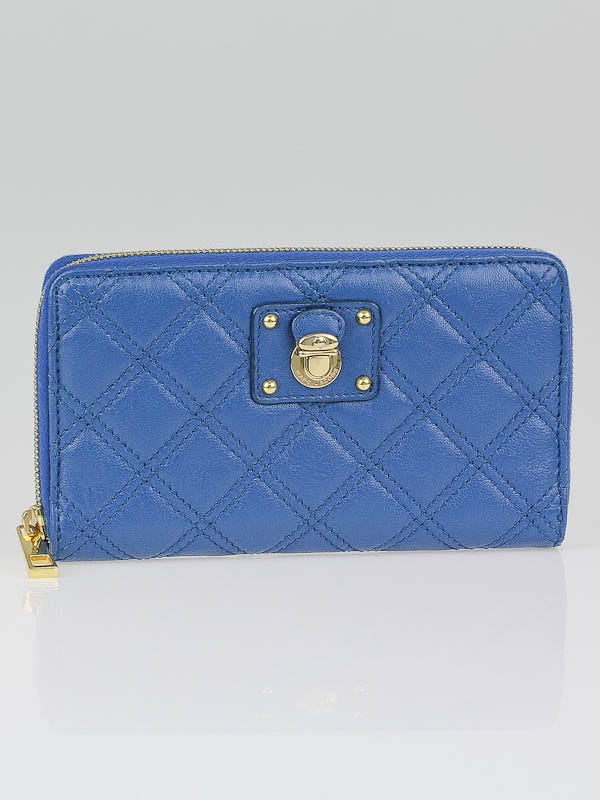 Marc Jacobs Marine Blue Quilted Leather Hudson Zippy Wallet