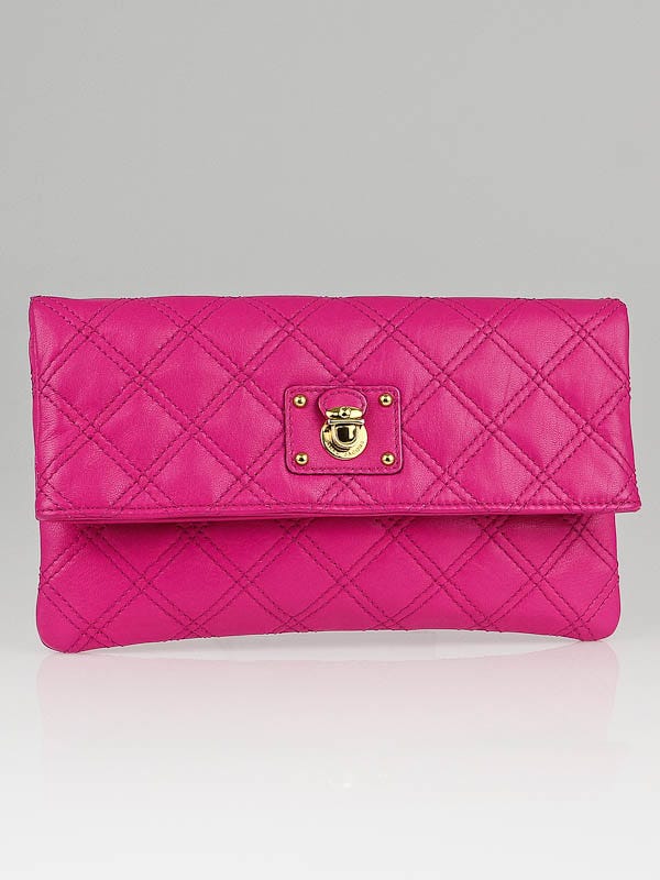 Marc Jacobs Bright Pink Quilted Leather Eugenie Evening Clutch Bag