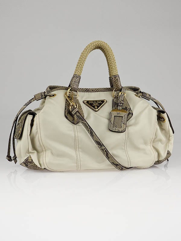 Prada Lavanda Tessuto Nylon and Python Shopping Tote Bag BN1443