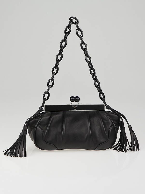 Prada Black Nappa Leather Kisslock Small Frame Satchel Bag BR3480