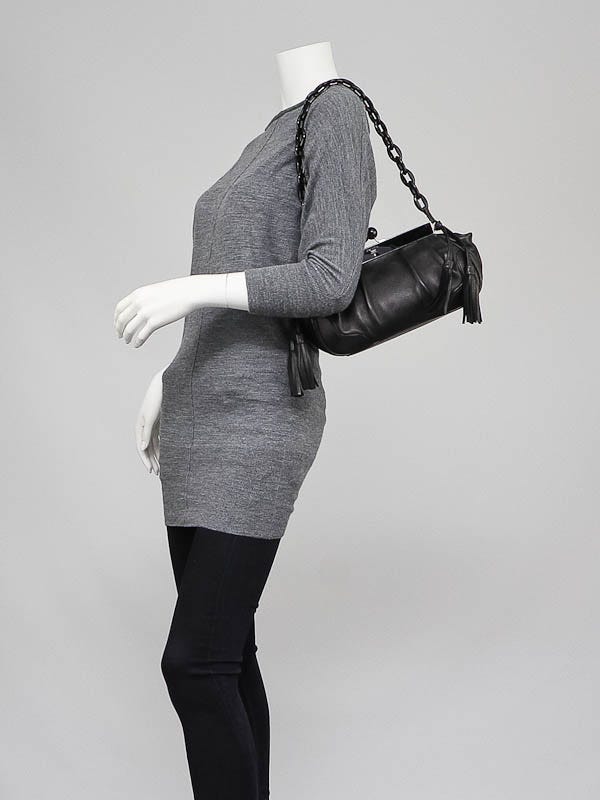 Prada Black Nappa Leather Kisslock Small Frame Satchel Bag BR3480