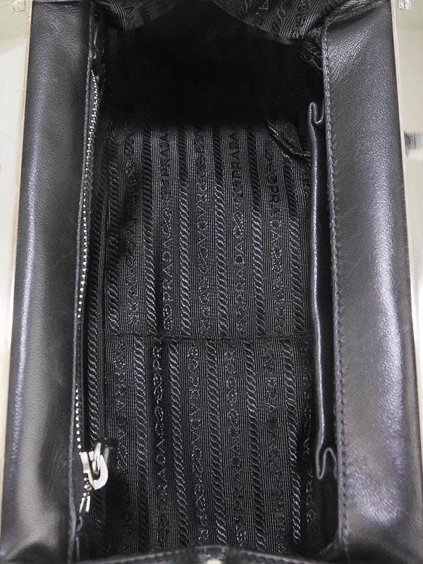 Prada Black Nappa Leather Kisslock Small Frame Satchel Bag BR3480