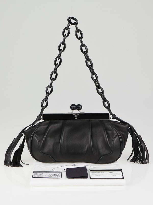 Prada Black Nappa Leather Kisslock Small Frame Satchel Bag BR3480