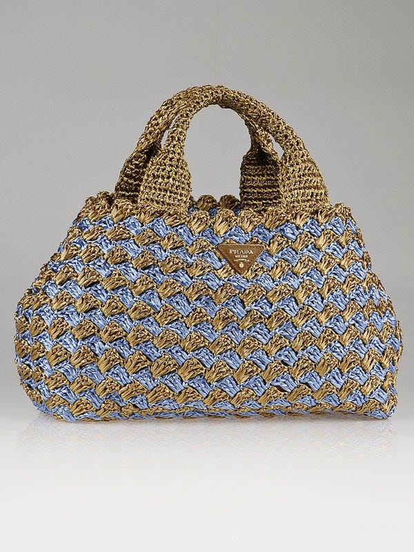 Prada Naturale/Cielo Raffia Crochet Shopping Tote Bag BN2303
