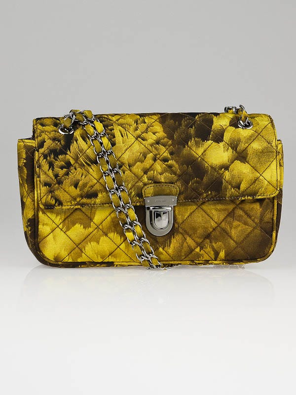 Prada Yellow/Brown Leaf Print Quilted Fabric Shoulder Bag BR4618