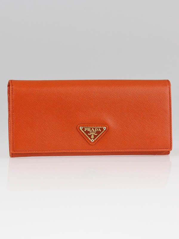 Prada Papaya Saffiano Oro Leather Long Continental Wallet 1M1132