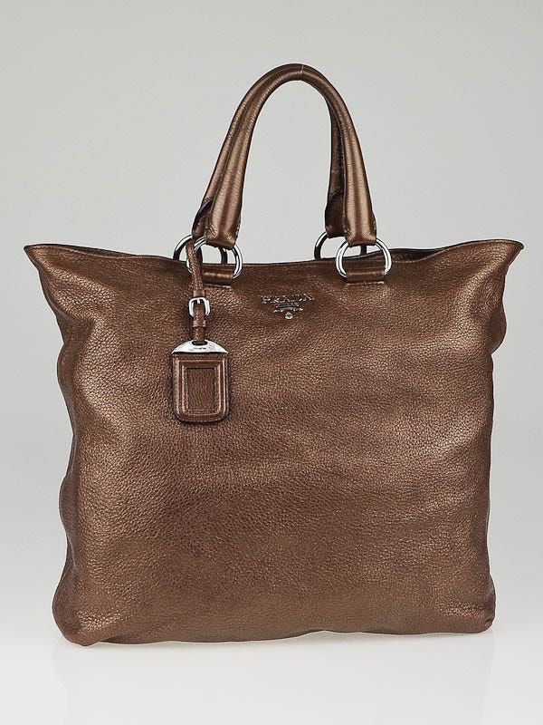 Prada Bronze Leather Vitello Daino Leather Large Tote Bag BN1713