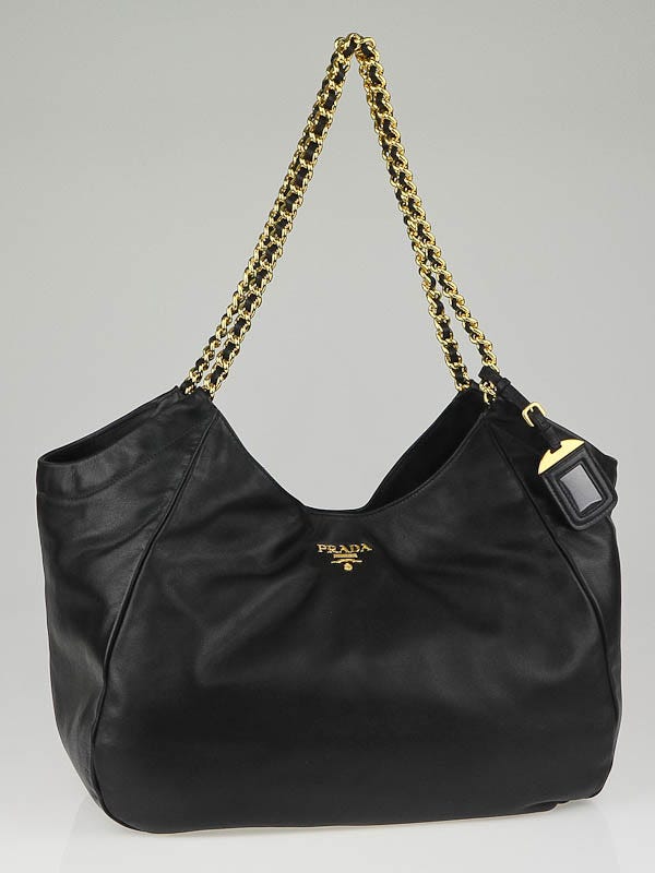 Prada Black Soft Calfskin Leather Chain Tote Bag BR4826