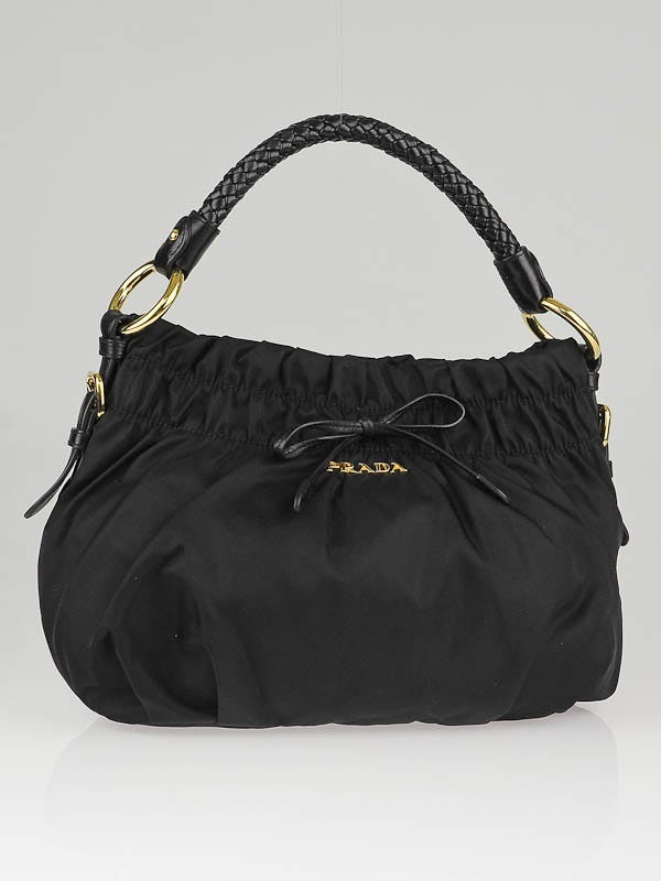 Prada Black Tessuto Nylon Small Bow Hobo Bag 