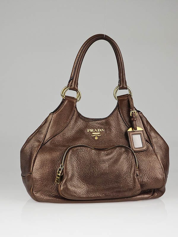 Prada Rame Mordore Vitello Daino Leather Hobo Bag BR4057