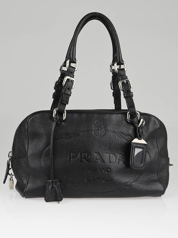 Prada Black Vitello Daino Embossed Leather Satchel Bag