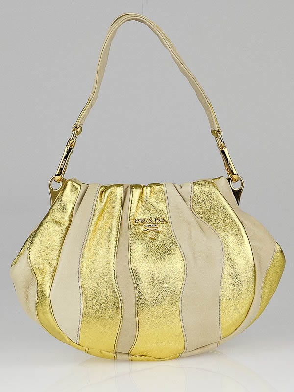 Prada Gold/Ivory Nappa Stripes Mini Shoulder Bag BN1678