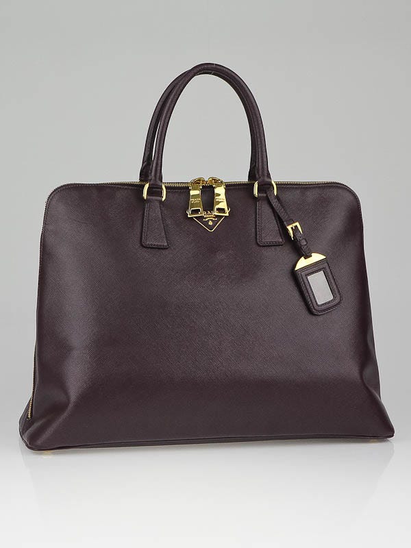 Prada Bordeaux Saffiano Lux Leather Top Handle Tote Bag BL0826