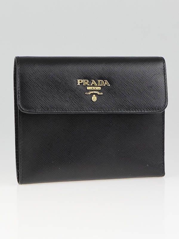 Prada Black Saffiano Metal Leather Bi-Fold Wallet 1M0170