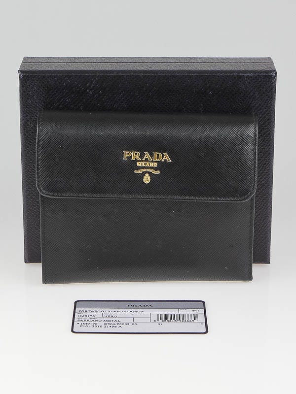 Prada Black Saffiano Metal Leather Bi-Fold Wallet 1M0170 | Yoogi's