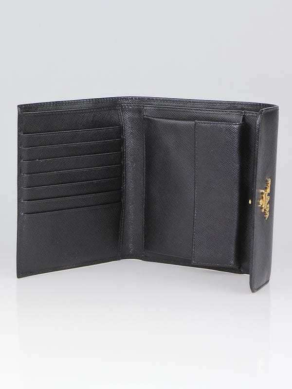 Prada Black Saffiano Metal Leather Bi-Fold Wallet 1M0170 | Yoogi's