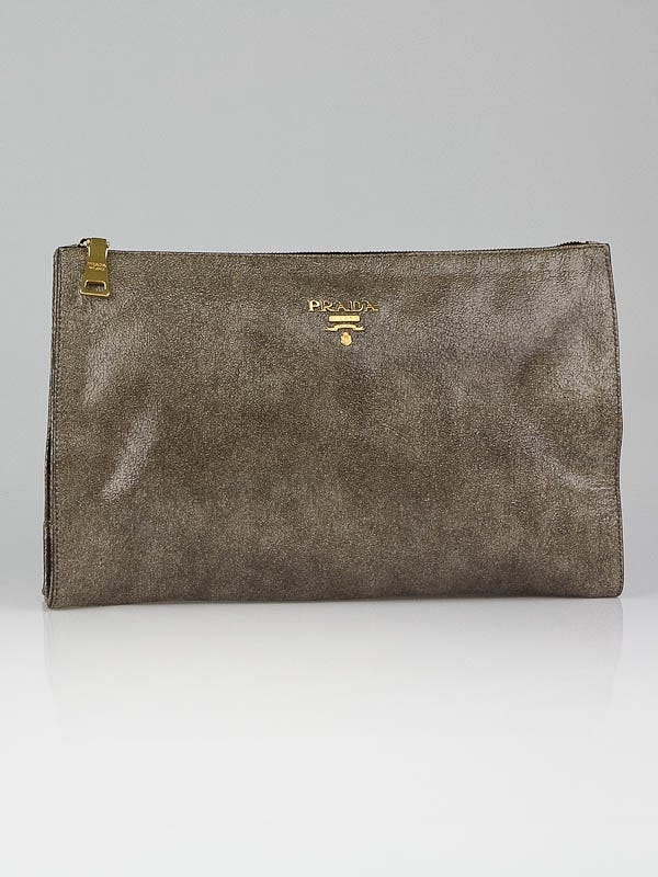 Prada Talco Craquele Leather Large Clutch Bag BP05295