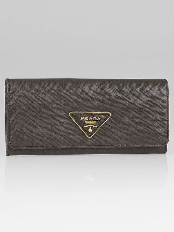 Prada Grafite Saffiano Triangle Leather Long Continental Wallet